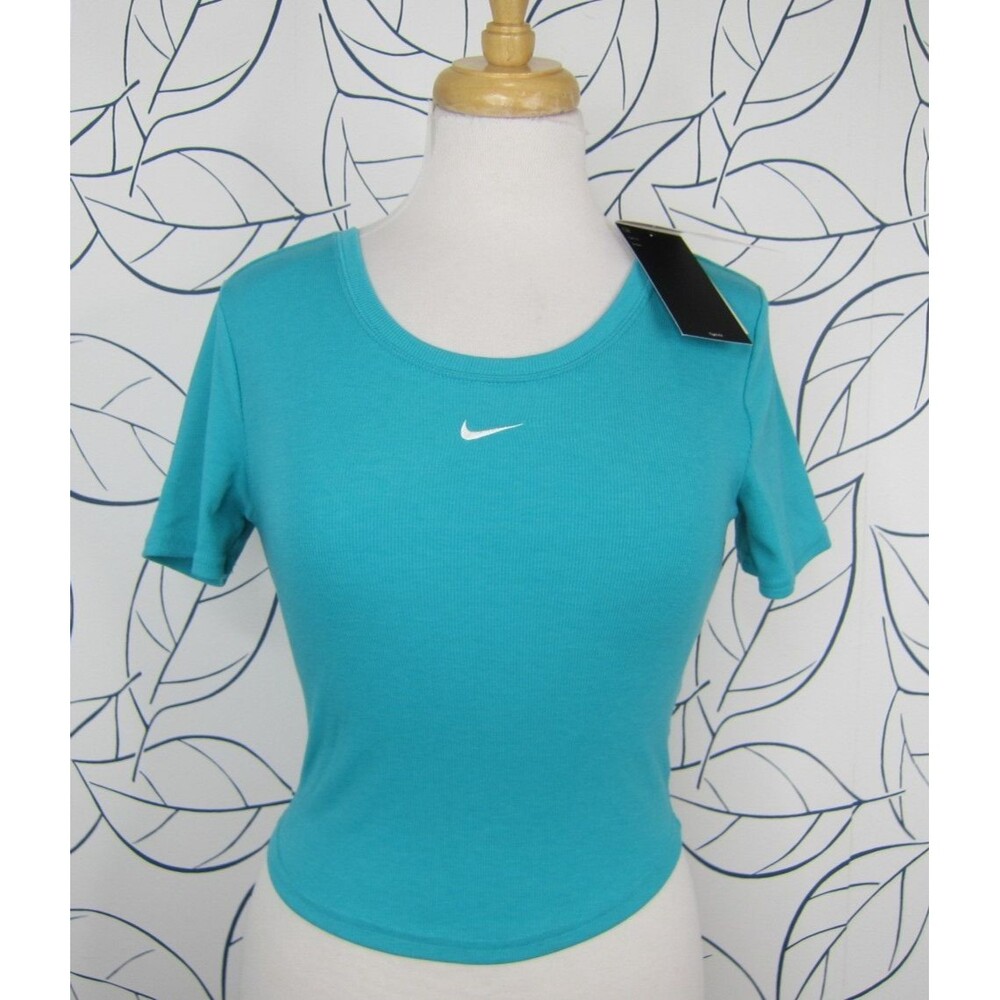NIKE Chill Knit Scoop Back Short Sleeve Rib Top Size S Thunder Blue New!